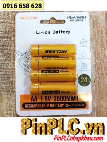 Beston 2AM-92-3500mWh (=2000mAh), Pin sạc 1.5v Lithium Li-ion Beston 2AM-92-3500mWh /Vỉ 4viên